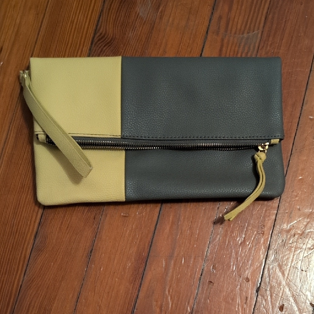 Neiman Marcus Two-Tone Green Charcoal Clutch Bag